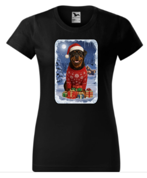 Vánoční tričko s Rotvajlerem dámské2